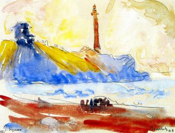 (image for) Handmade oil painting Copy paintings of famous artists Paul Signac's painting, The Lighthouse, Biarrit